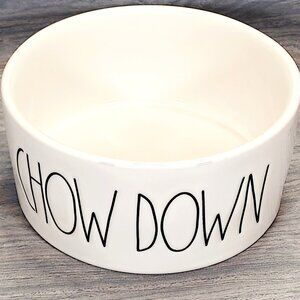 RAE DUNN "CHOW DOWN" Dog Cat Food Water Pet Animal Lover Dish 6 inch White Black